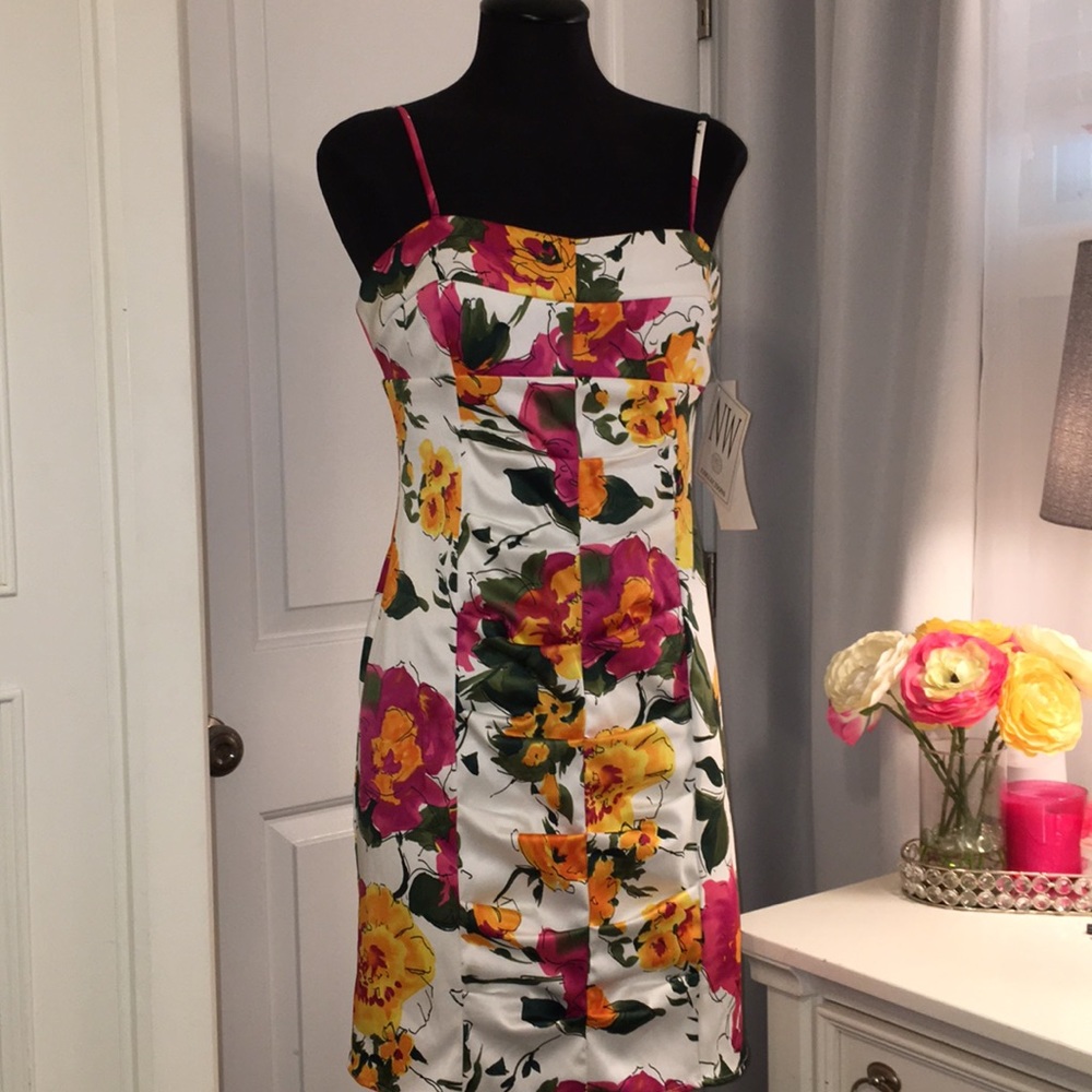New! Ruched Satin Look Dress